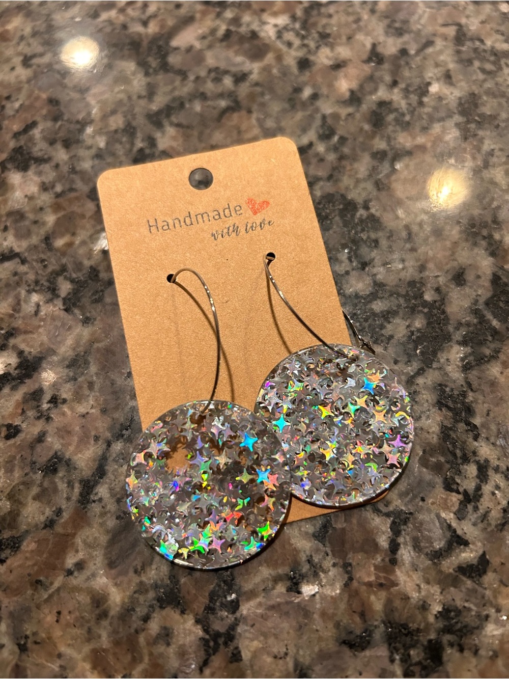 Iridescent Star Disc Drop Earrings - Silver